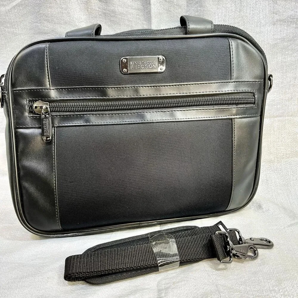 KENNETH COLE REACTION R-TECH Slim Black Briefcase Laptop Messenger Bag